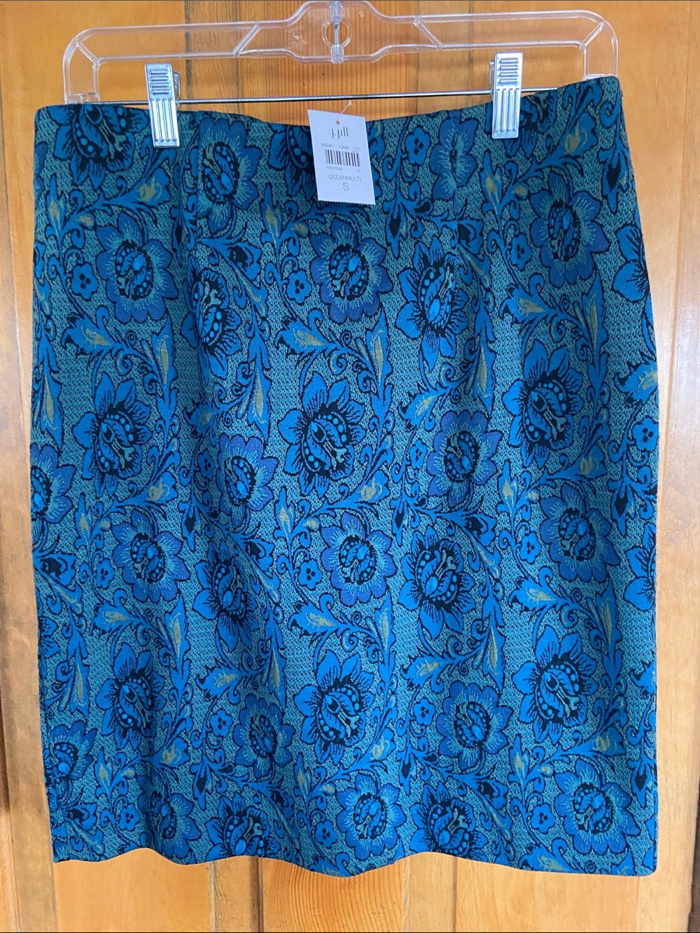 J. Jill Blue Teal Floral Jacquard Pencil Skirt